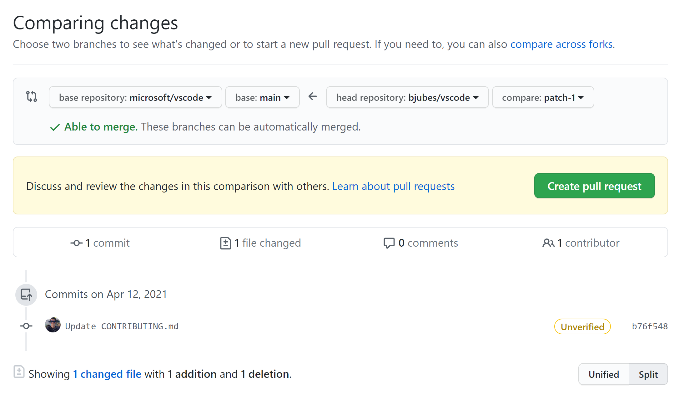 Github's Create a Pull Request page